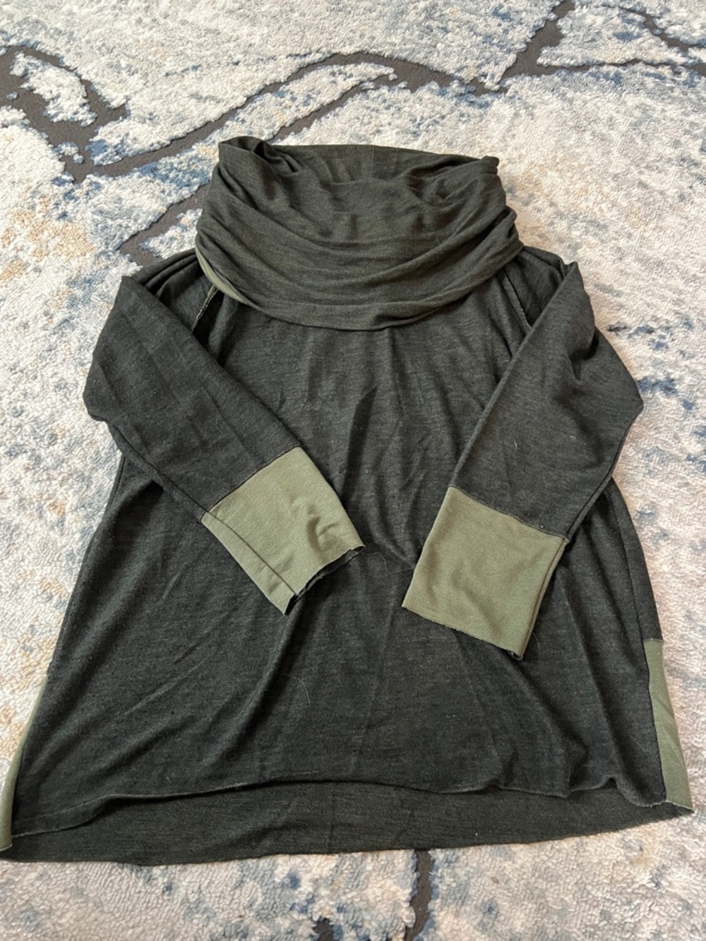 Cozy Cowl-Neck Sweater in Dark Charcoal with Olive Accents